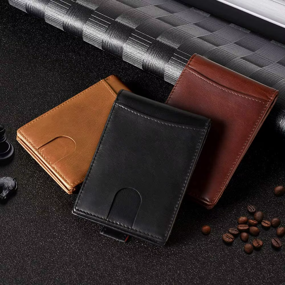 Black Carbon fibre dollars Money Clip RFID Blocking ID Cash Credit Card Holder Slim Thin Real Leather Wallet Mens Cards Cases