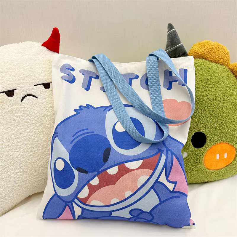 New Lilo Stitch Kawaii Cartoon Canvas Shoulder Bags Cute Anime Stitch Angel Large Capacity Shopping Tote School Bags Gifts Girls