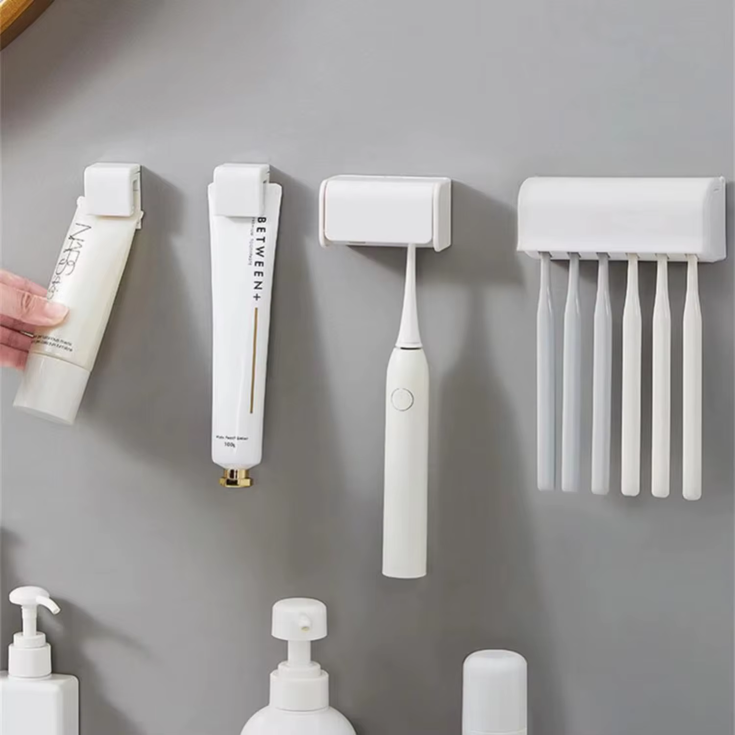 Non-Punch Wall-mounted Toothbrush Rack, Toothpaste Rack, Bath Inclave, Bathroom Accessories