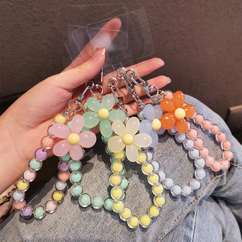 Phone Anti-lost Lanyard Key Short Wrist Pendant Colorful Macaron Round Bead Pendant Women's Hand-held Chain Mobile Phone Lanyard