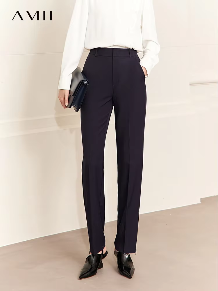 AMIII 2023 Autumn New Pant Sets Formal Suit Women Notched Padded Suit Jacket Casual Solid Trousers Two-piece Set Lady 12341001