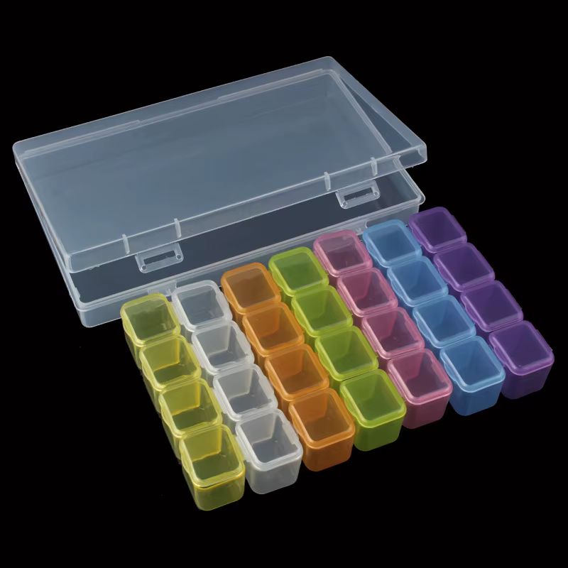 28 Slots Transparent Colorful Plastic Nail Storage Box Diamond Painting Accessories Tools Nail Art Rhinestone Bead Storage Box