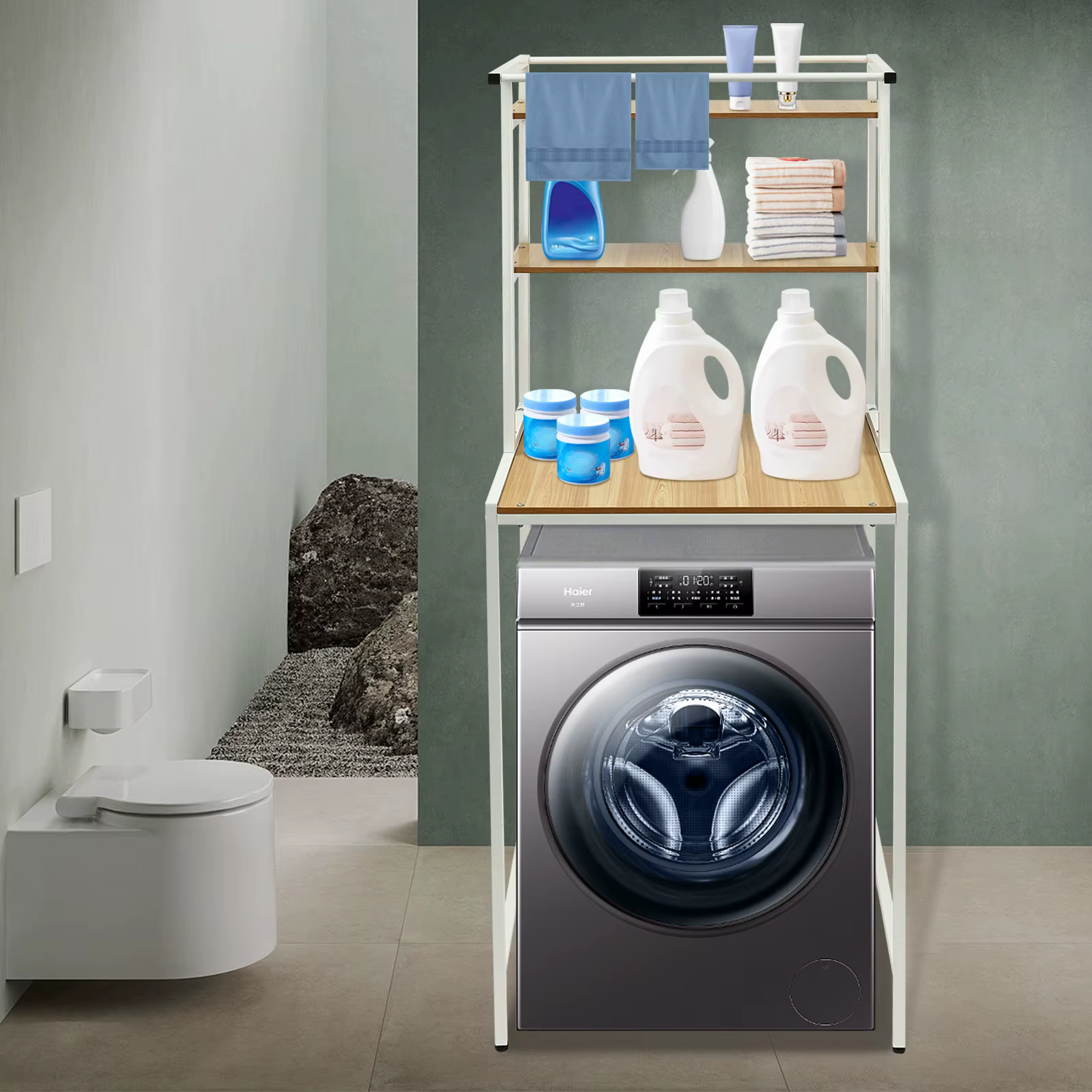 3 Tier Wooden Over The Washer and Dryer Storage Shelf Bathroom Shelf Washing Machine Storage Shelf for Laundry Room Bathroom