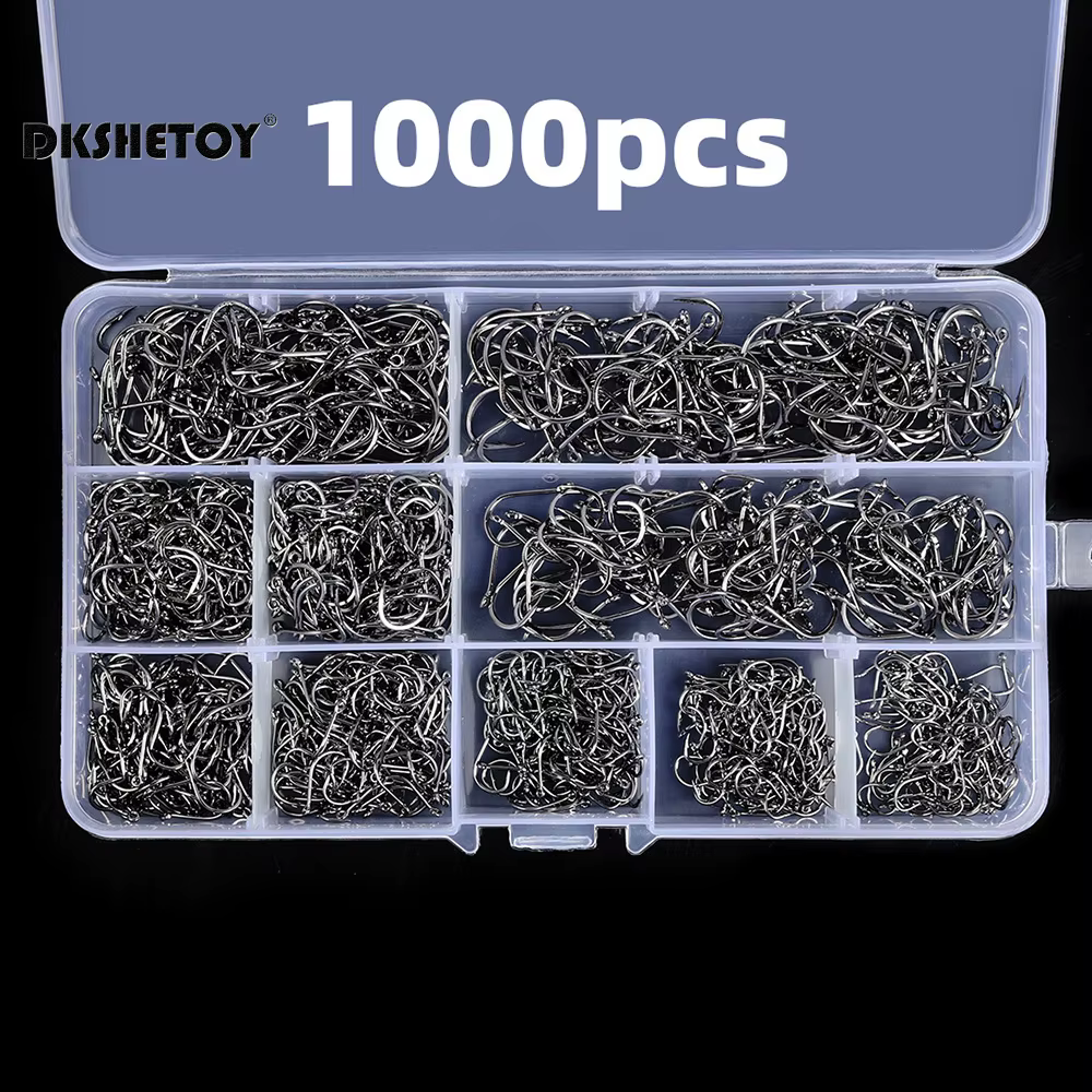 100-1000pcs Fish Hooks with barbed fishhook For Bait With Plastic Box Kit For Saltwater Freshwater fishing tools