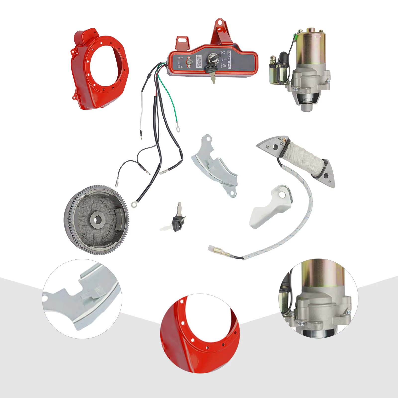 Electric Starter Motor Kit Fit for HFITS GX160 GX200 & MORE 2~3KW 5.5HP 6.5HP 4 Stroke Engines Flywheel Ignition