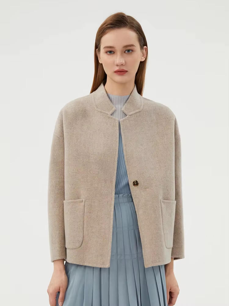CAIXINGLE 2023 Autumn and Winter New Women's Coat Pure Wool Reversible Woolen Coat Stand Collar Dovetail Women's Cropped Top