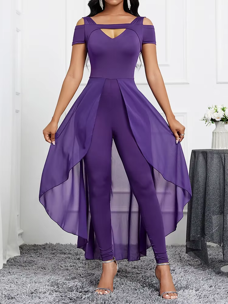 Cocktail Party Dress Spring New Fashion Woman Long Jumpsuits Elegant Short Sleeve Ruched Sexy Backless Party Jumpsuit