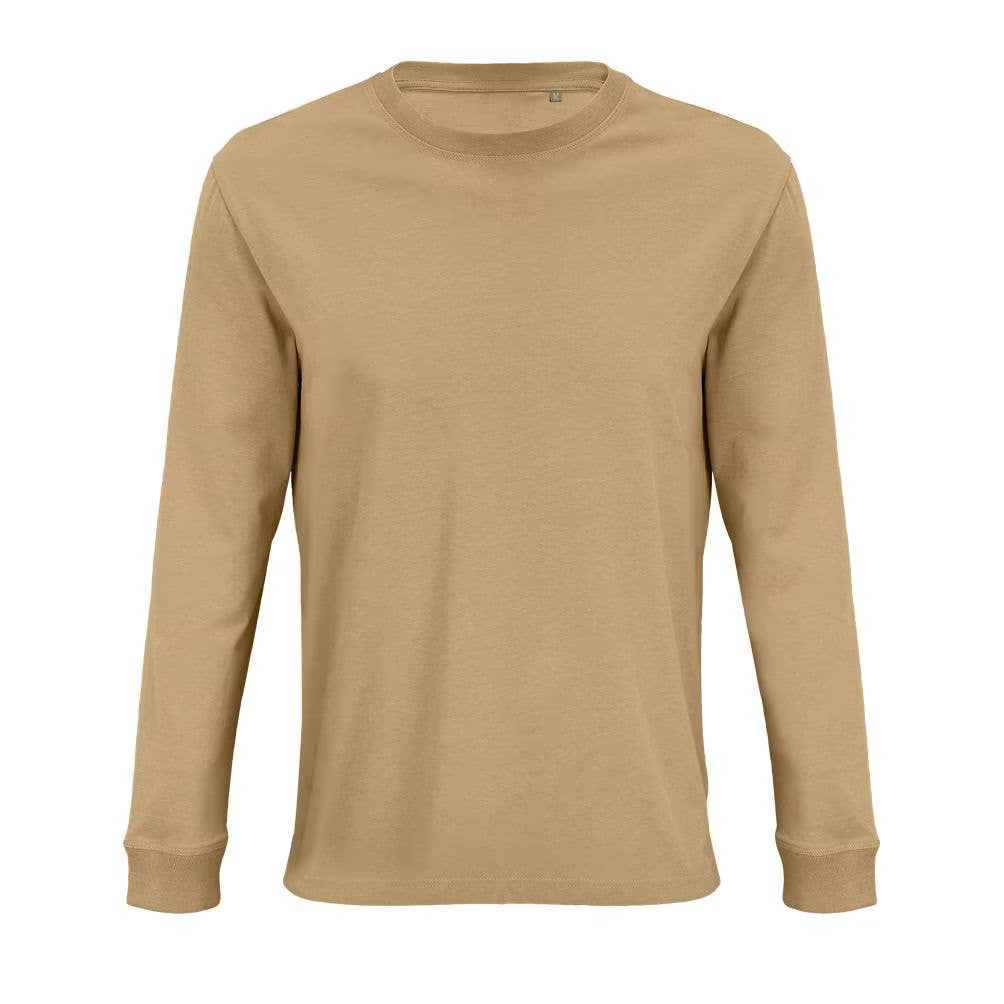 MARNAULA.PIONEER LSL. Long-sleeved Organic Cotton Unisex T-shirt. Size = S,COLOR = Dark Beige