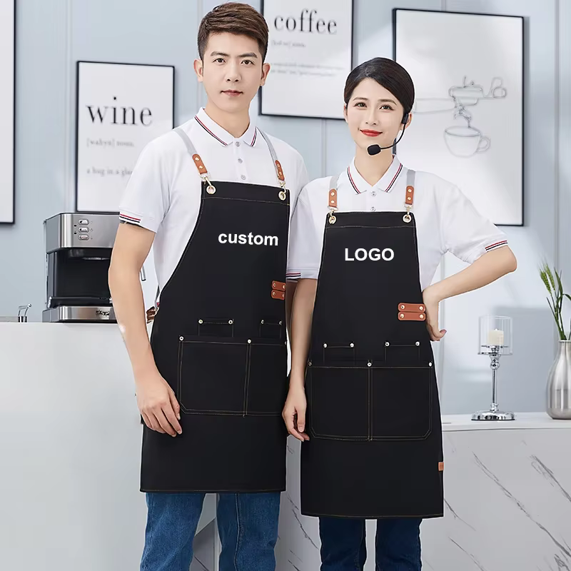Personalised Logo Apron Kitchen Cleaning Aprons for Women and Men Smock Waterproof Work Mandiles Catering Waiter Uniform Custom