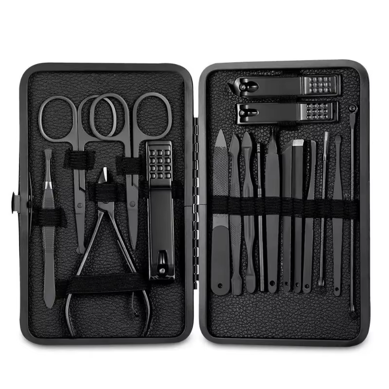 7-18 piece set of black stainless steel nail clippers complete set of nail clippers acne needles foot clippers beauty pliers