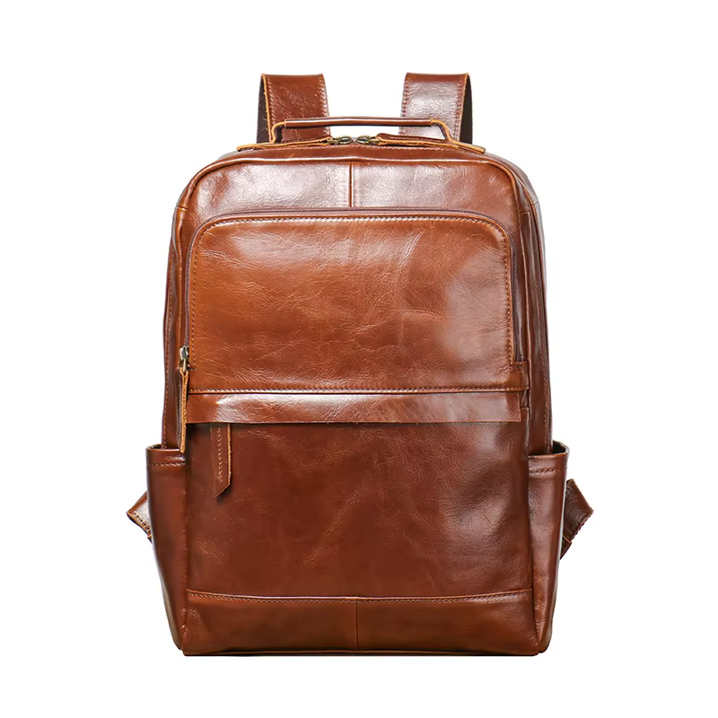 Nesitu High Quality New Vintage Brown Black Top Grain Genuine Leather 14'' Laptop Women Men Backpack Cowhide Travel Bags M1051