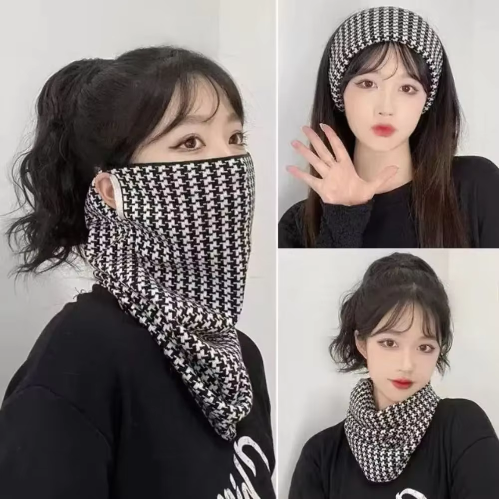 Thermal Hanging Ear Mask Simple Neck Cover Skullcap Winter Scarf Checker Neck Protection Cycling Face Mask Outdoor