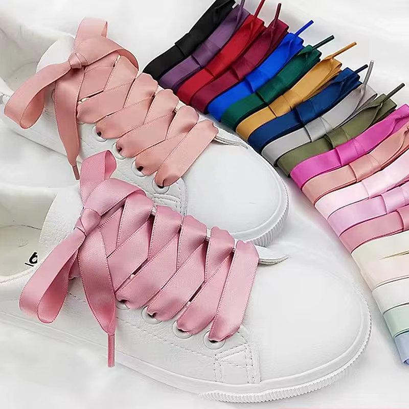 1Pair Silk Shoe laces Satin Ribbon Flat Shoelaces Women Sneakers Shoelace Boots laces for shoes Length 80CM 100CM 120CM 150CM