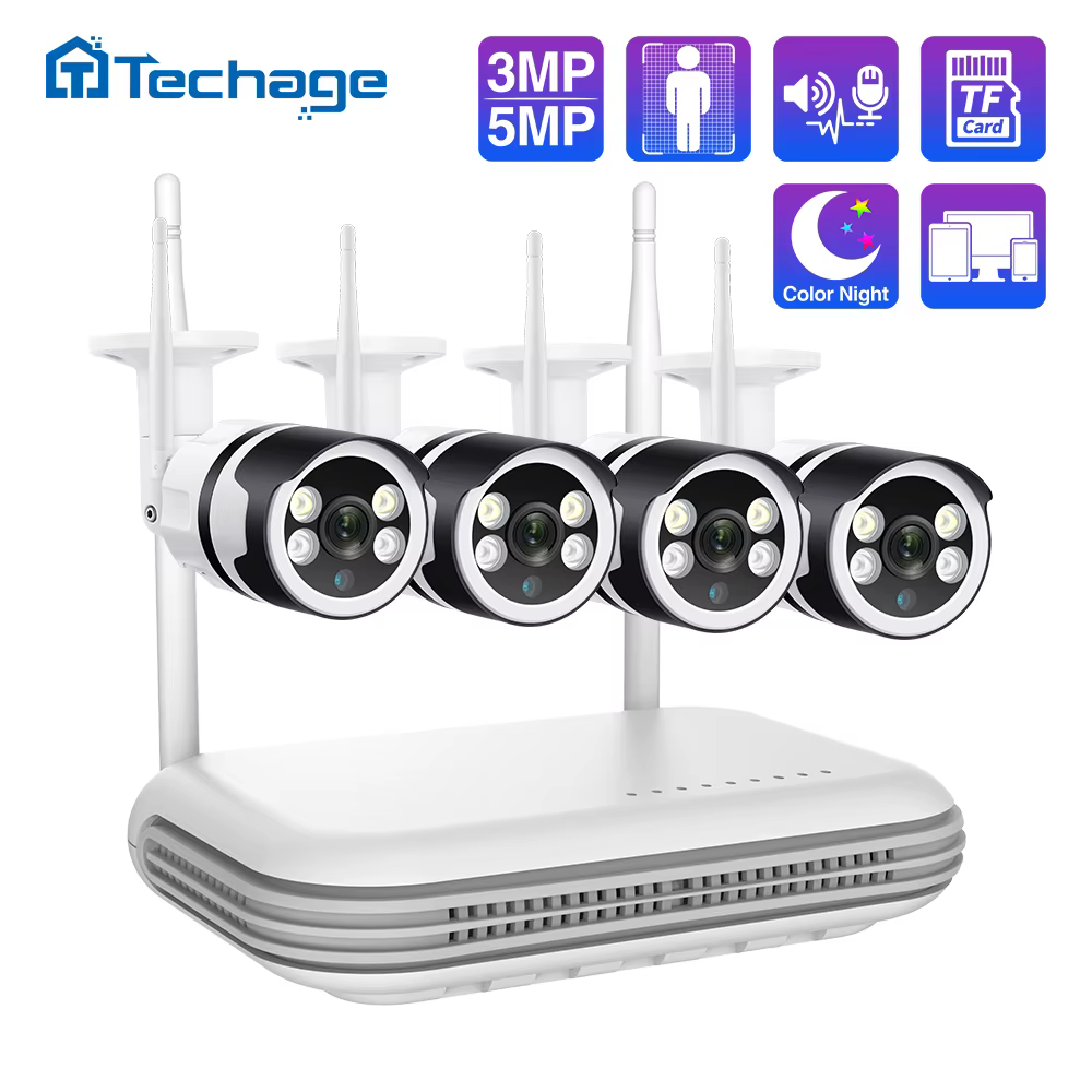 Techage 8CH 3MP 5MP Mini WiFi IP Camera System Two-way Audio Human Detected P2P Metal CCTV NVR Video Surveillance Security Set