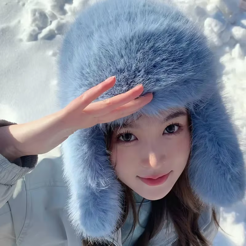 Thick warm plush women's spring cap, Korean version, Big Head show pace, small fashion, all-purpose Russian hat