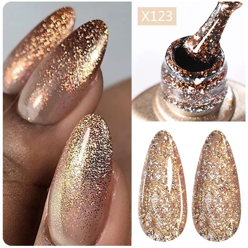 LILYCUTE 7ml Gold Red Sparkling Glitter Gel Nail Polish Soak off UV LED Semi Permanent UV Gel Varnish For Nail Art Manicure DIY