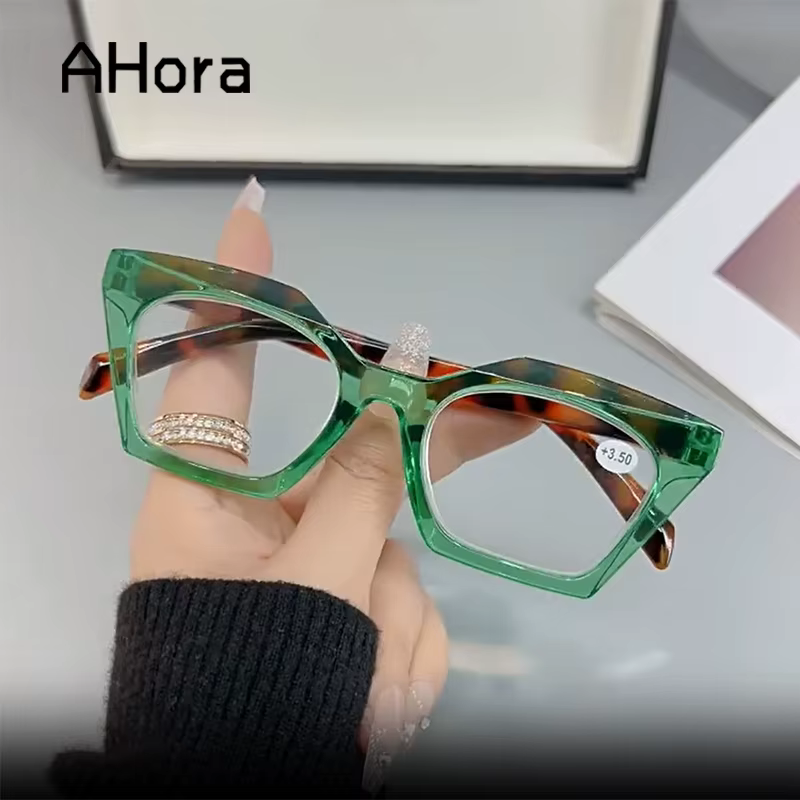 Ahora New Oversize Cat Eyes Reading Glasses Square Eyewear Presbyopia Eyeglasses Blocking Blue Light +1.0...+ 4.0 Unisex