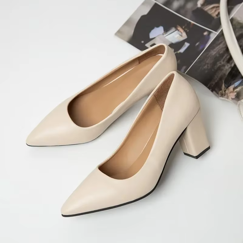 High Heels Women 2024 New Korean Style Pointed Shallow Mouth Thick Heel Fashion Shoes Sapatos De Mujer