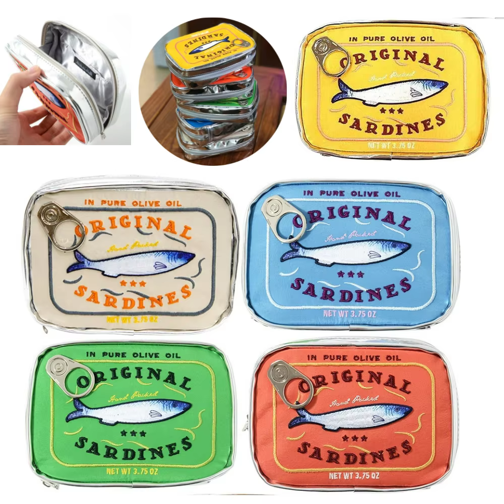 Canned Sardines Style Bath Travel Bag Cute Toiletry Bag Creative Portable Fashion Zipper Multi-function for Weekend Vacation