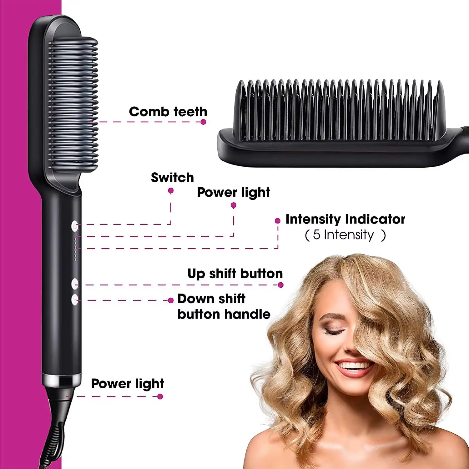 Home Use Professional Electric Flat Iron LCD Display Fast Ceramic Multi-function Hair Straightening Brush