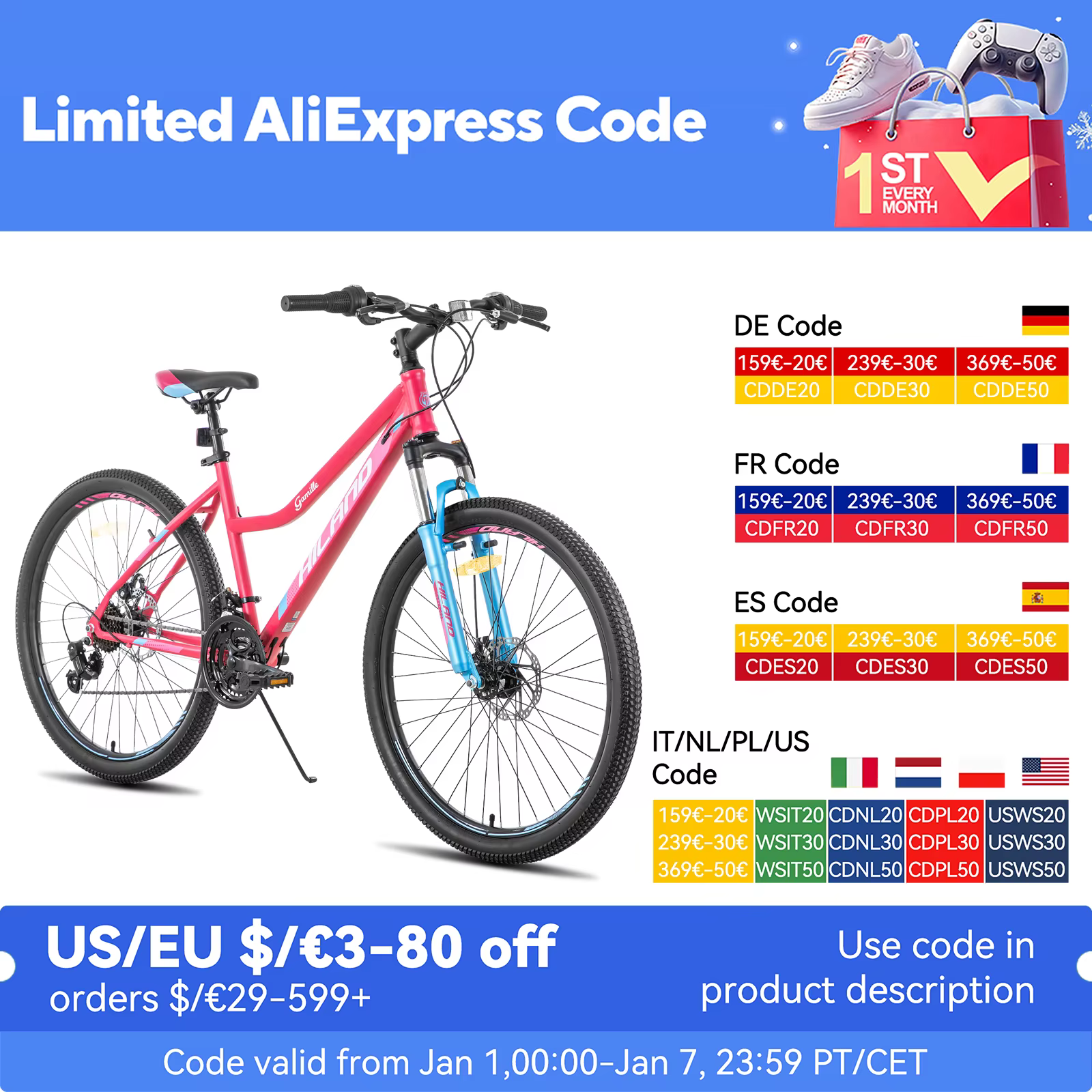 Hiland 26 Inch Womens Mountain Bike,with Step-Through Frame,Shimano 21 Speeds,Suspension Fork MTB,Bicycle for Women Men Adult