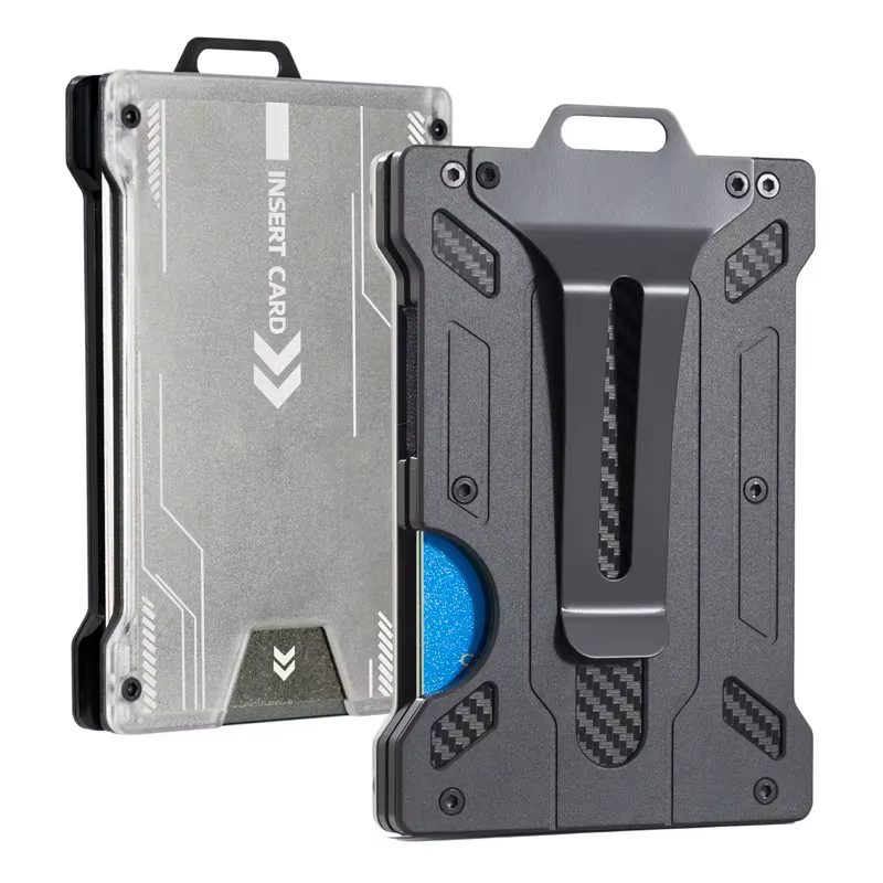 DIENQI-Carbon Fiber Card Holder Mini Aluminum Metal RFID Magic Men's Wallet Mechanical card package Chest pendant wallet