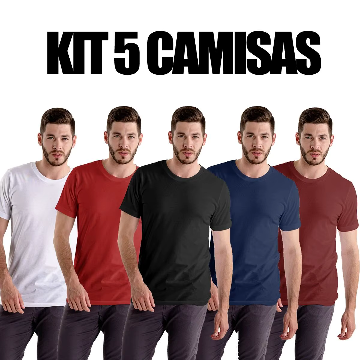 Kit 5 Short Sleeve Basic Premium Fabric Men's 100% Cotton Plain Tshirt
