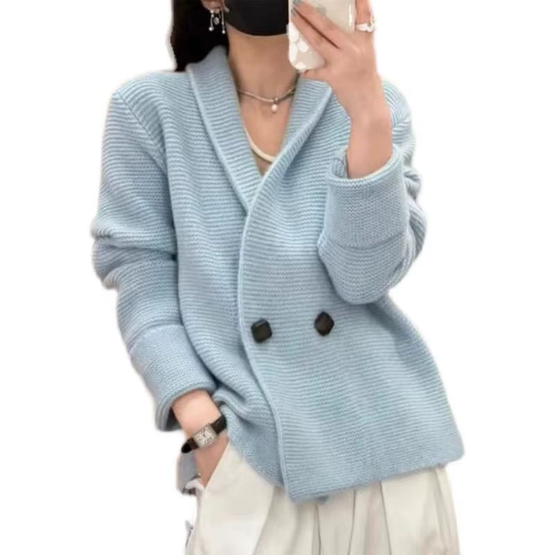 Hot selling new women's V-neck cardigan 100% pure wool sweater Autumn and winter fashion knitted long sleeved jacket Women's