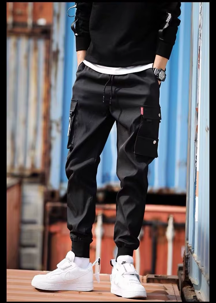 Work pants for boys, loose and multi pocket high street long pants for spring and summer