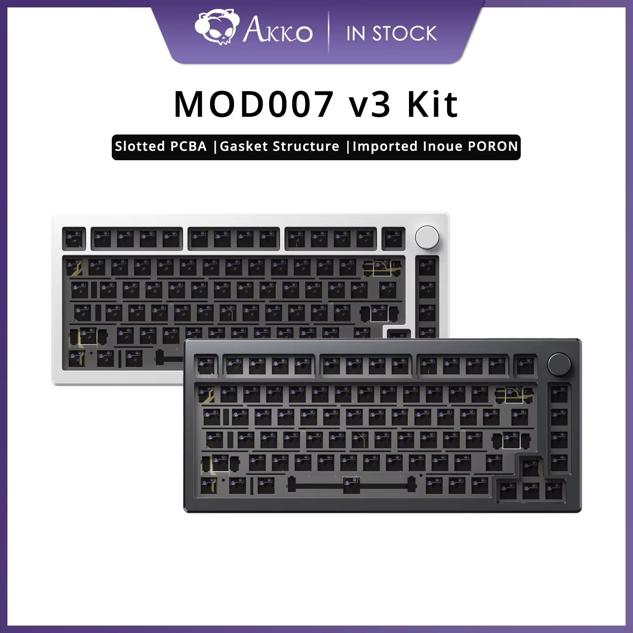 Akko MOD007 V3 Keyboard DIY Kit Hot Swap Slotted PCBA Gasket Mount for 82-Key Wired Mechanical Barebones Keyboard CNC Case