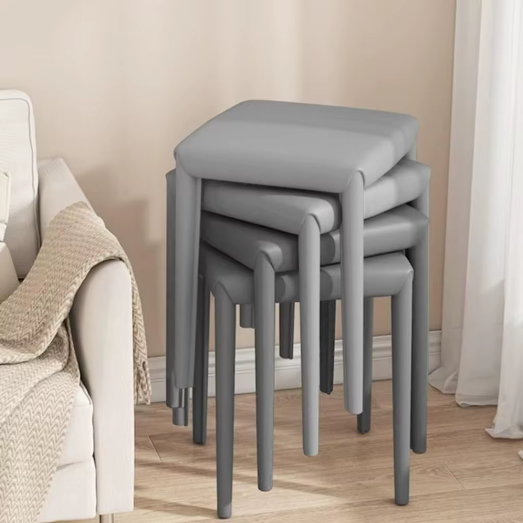 4 Pack Square Dining Chair,Stackable Stools with Metal Frame,Soft Vanity Chair,PU Leather ,Home,35*35*46cm Grey