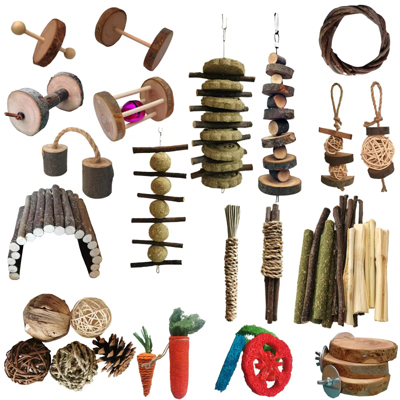 Hamster Chew Toy Set Natural Wooden Hamster Bell Roller Toys Accessories for Cage Guinea Pig Chew Toy Teeth Small Animal Toy