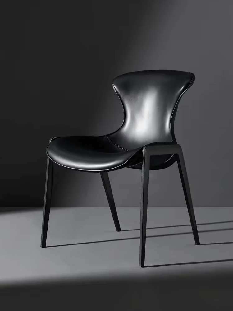 Italian Light Luxury Dining Chair, Big Black Cow Saddle Chair, Living Room High-end Leather Chair, Hotel Club Negotiation Chair