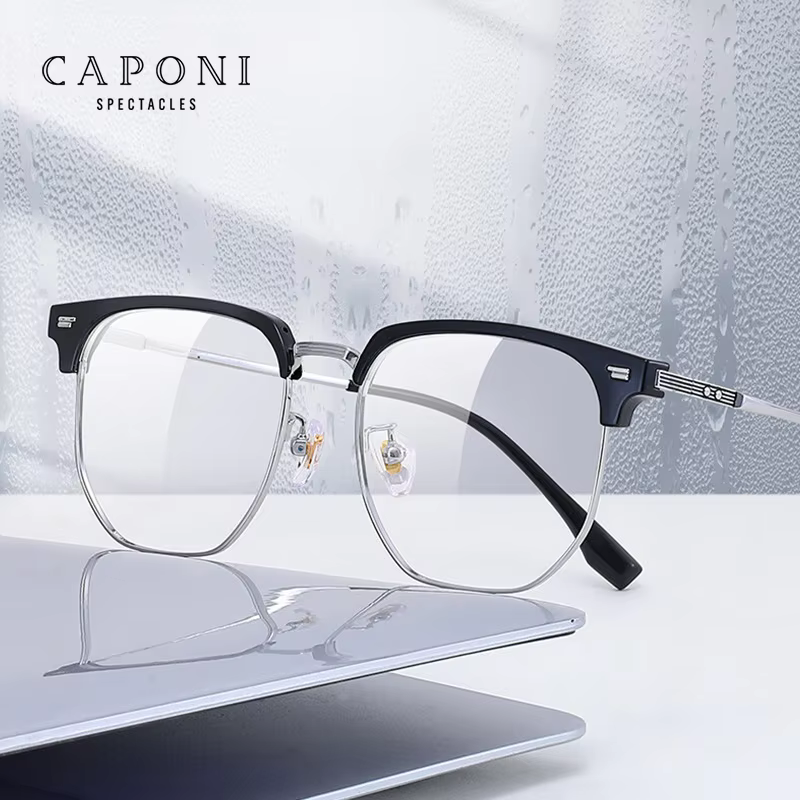 CAPONI 2024 New Glasses Men's Frame Pure Titanium Vintage Eyeglasses UV400 Protection Classic Brand Designer Spectacles J23604