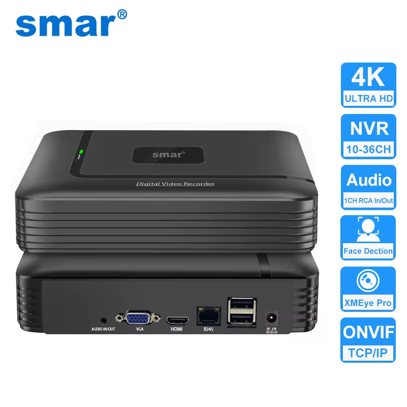 Smar H.265 CCTV NVR Face Detection 10CH 16CH 32CH 36CH Max 4K Output Security Video Recorder Motion Detect P2P Onvif XMEye APP