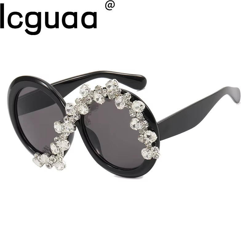 Big Frame Round BlingBling Party Bride Sunglasses With Stone Luxury Designer Diamond Sun Glasses Gafas De Sol
