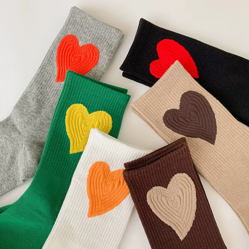 Socks female ins tide all-match simple love spring  autumn cotton socks Korean version of the trend street skateboard pile socks
