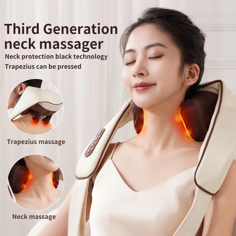 (With Gift Box) Electric Cervical Massage Shawl Wireless Rechargeable Portable Heated Kneading Neck Massager 2024 Shiatsu Body