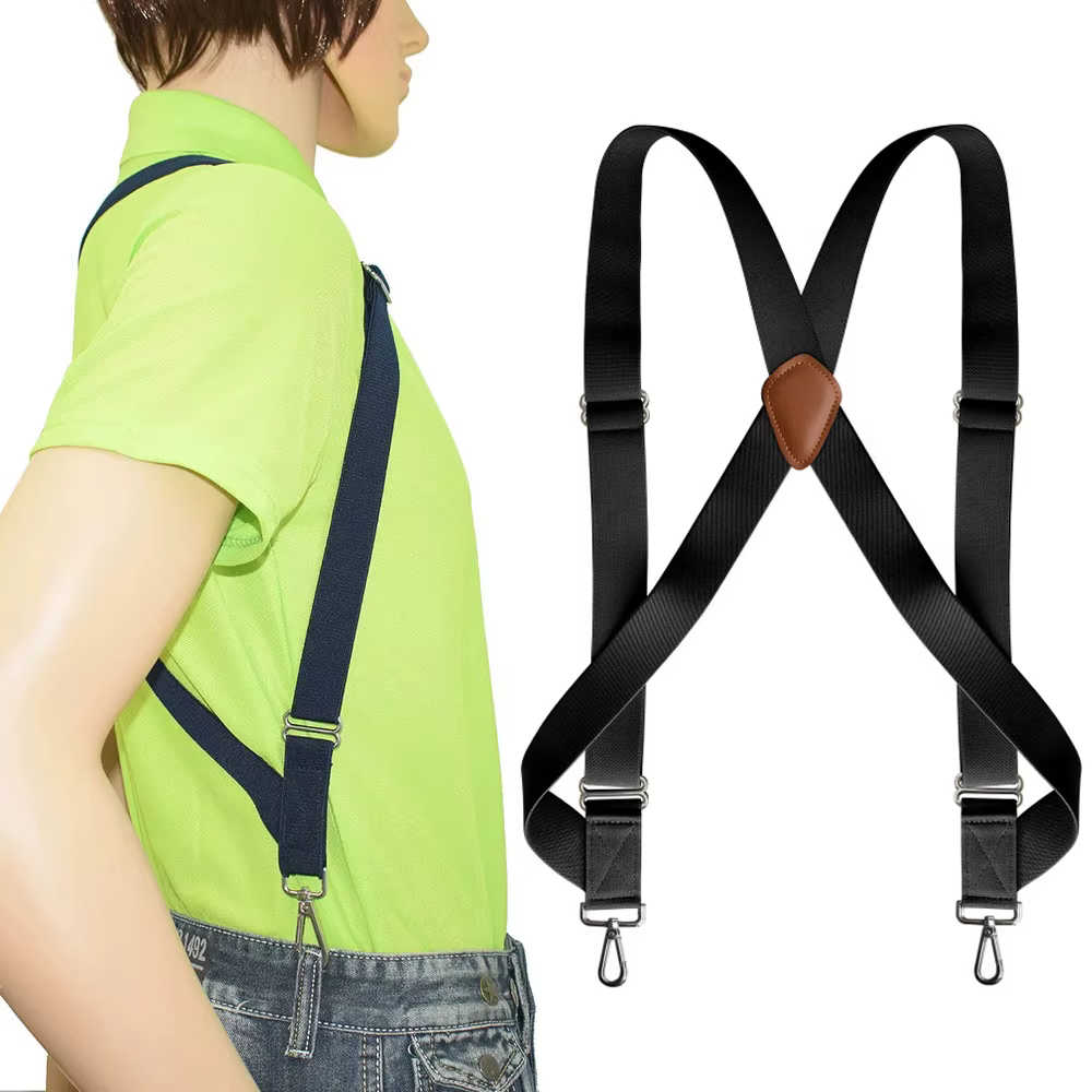 Men's Heavy Duty Trucker Suspenders 3.5cm Wide X-Back with 2 Side Clip Swivel Hooks Adjustable Elastic Big Tall Trouser Braces