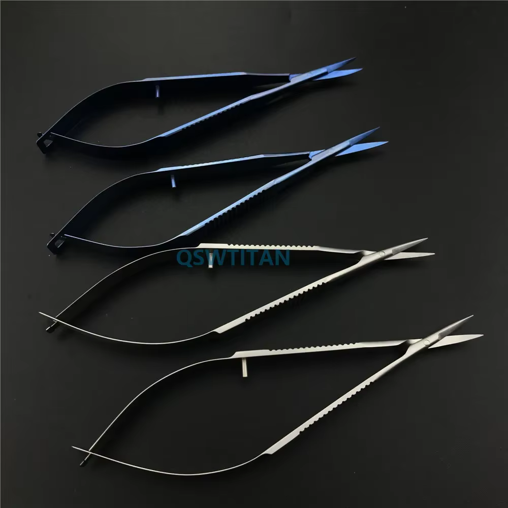 12.5cm Ophthalmic Surgery scissors Flat handle eye Micro scissors stainless steel/ Titanium