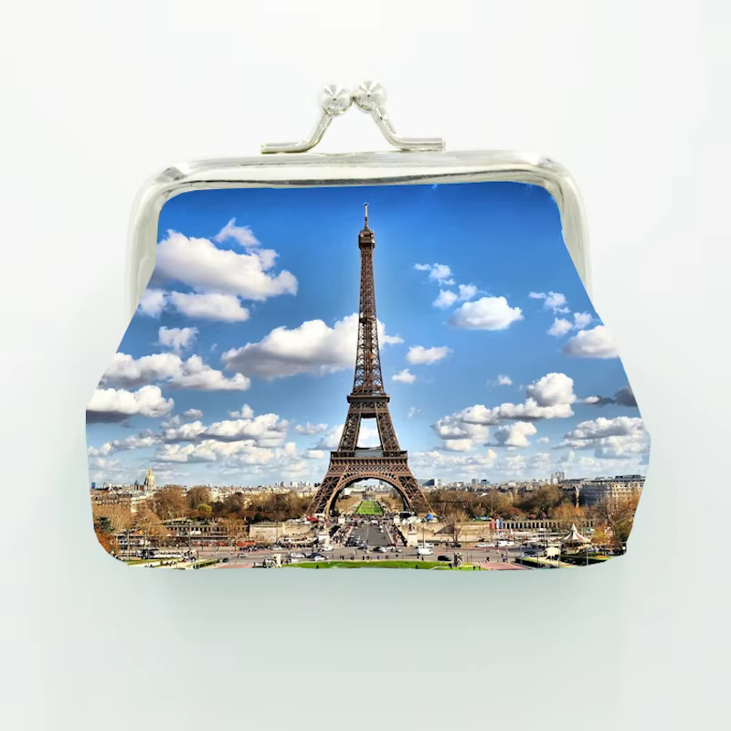 60PCS/Lot Custome PU Leather Coin Purse Full-Color Printing Wallet Logo Artist Designer Paris Souvenir Wholesale Bag