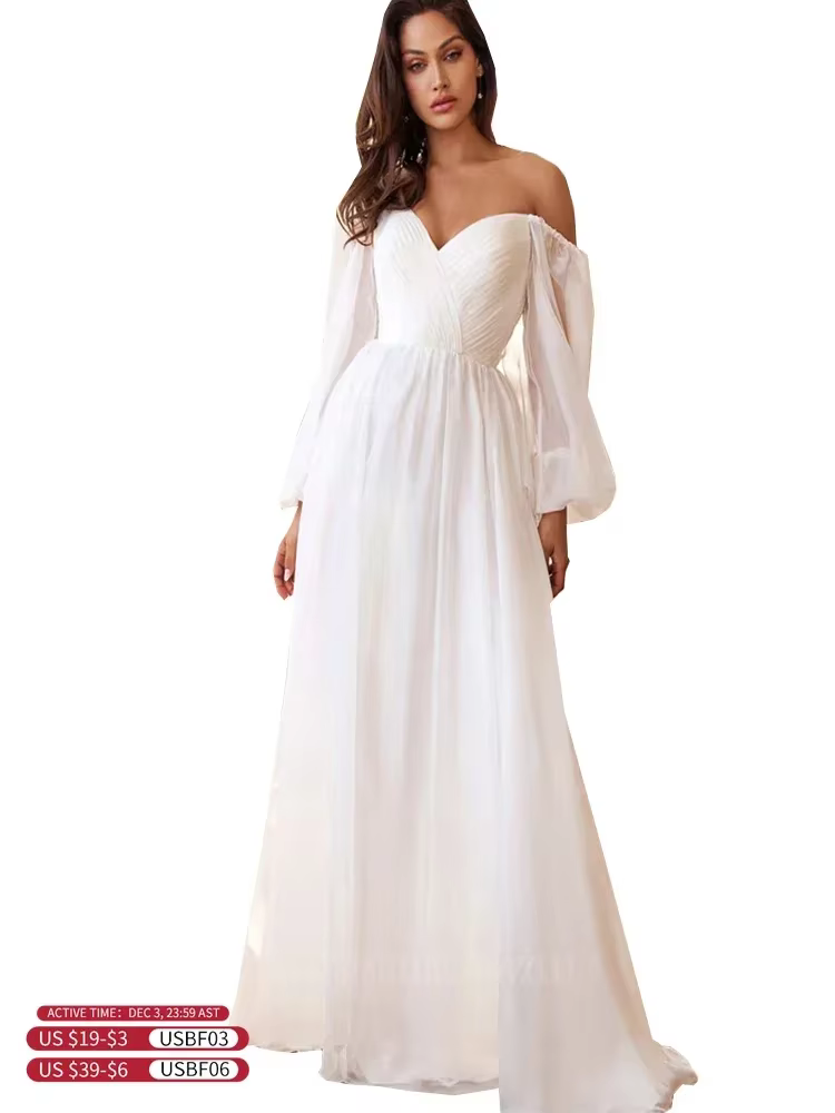 Elegant Long Puff Sleeve White Maxi Dresses Women Evening Party Outfit 2024 SPring Fashion Strapless Backless Floor-Length Dress