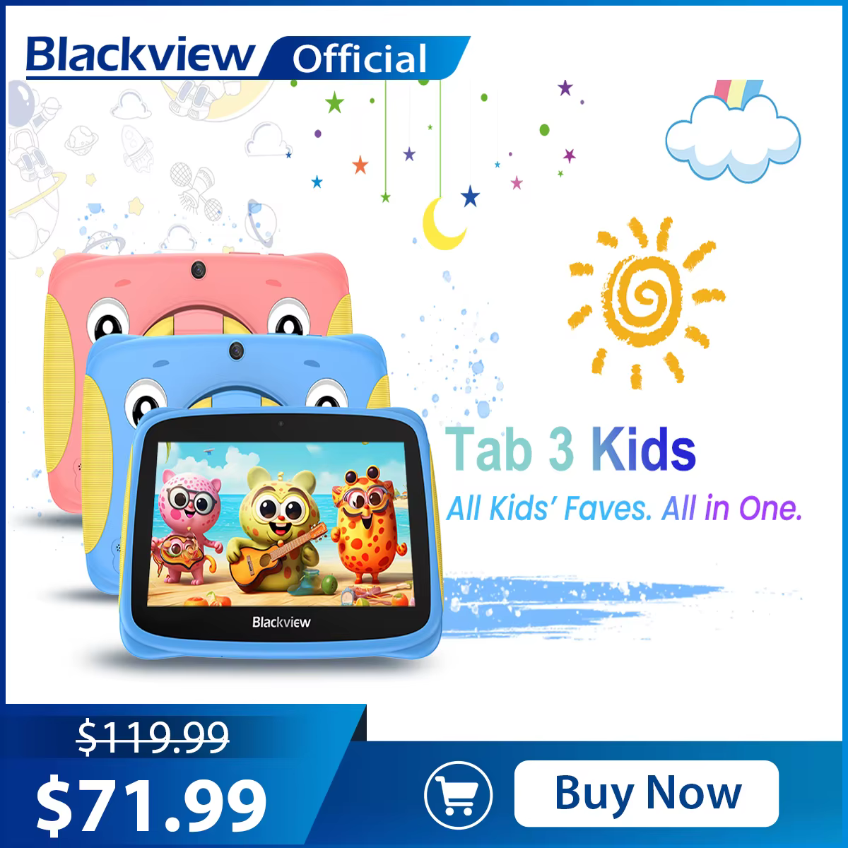 Blackview Tab 3 Kids 7'' HD Display Kids Tablet 2GB RAM 32GB ROM, Android 13 Tablet PC Quad Core Wifi  For Study Education