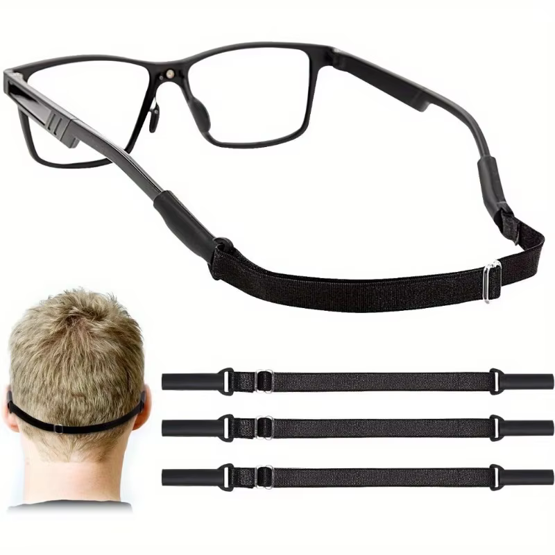 3 Pieces Adjustable Eyeglass Straps - Eyeglass Holder, No Glue, Soft and Comfortable, Black, Fits 7.5-13.5 Inch Eyeglasses