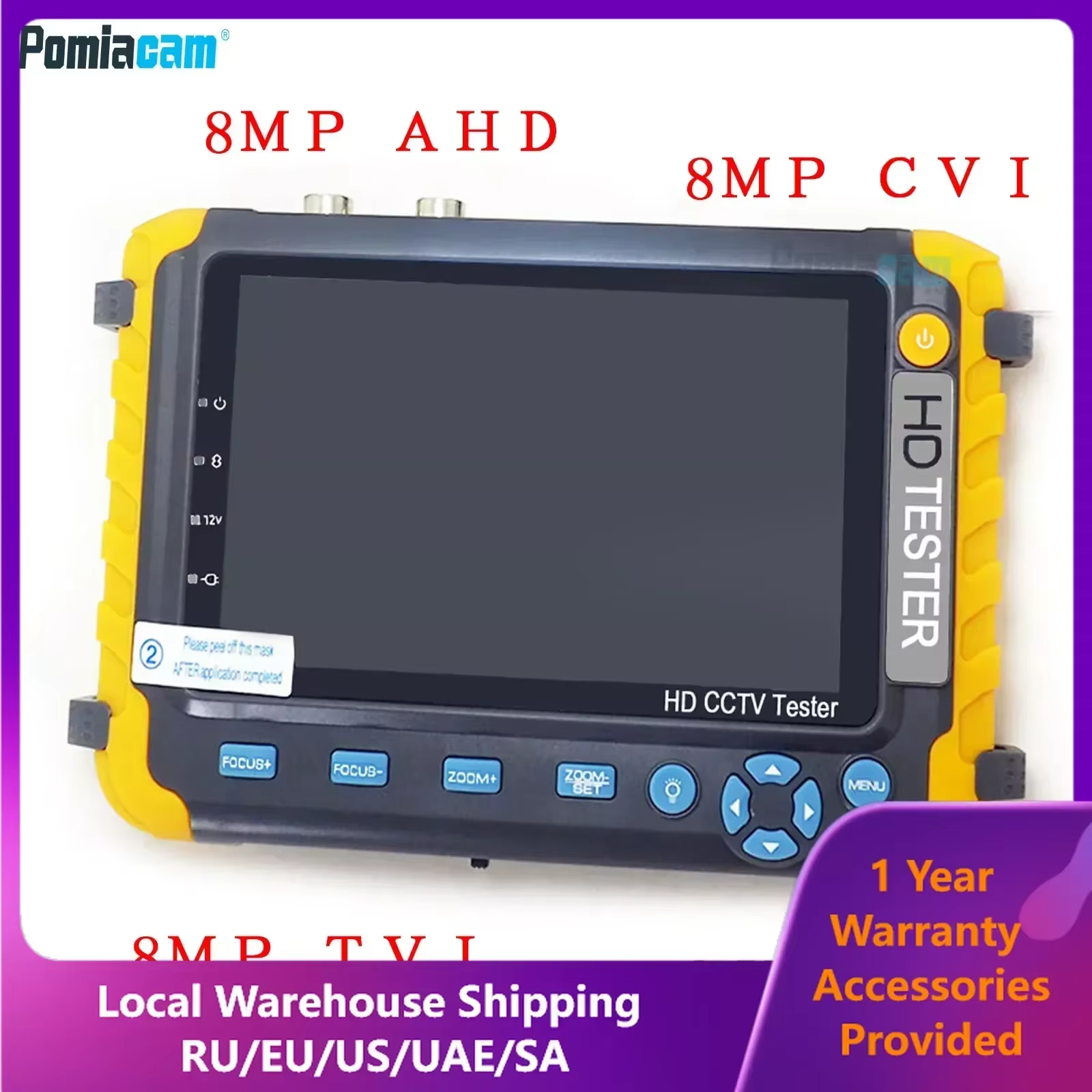 IV8W CCTV tester monitor for 8MP AHD TVI CVI CVBS camera testing RS485 PTZ control  VGA HDMI input UTP Cable testing