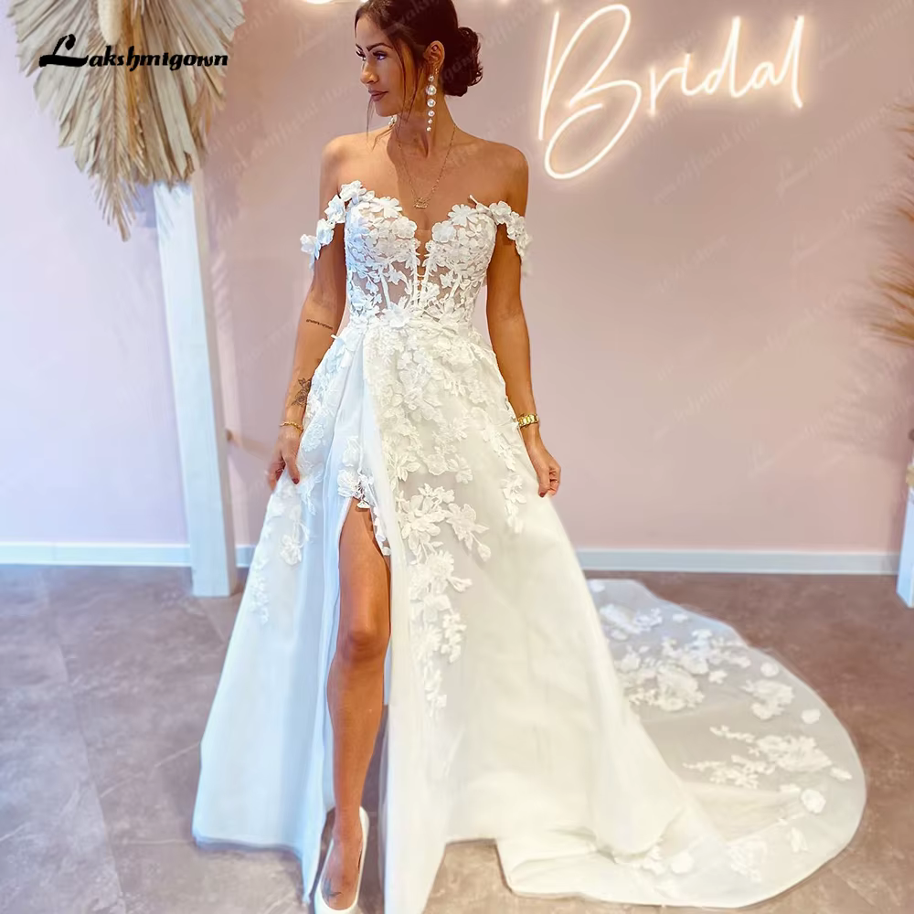 Lakshmigown Civil Lace Country Garden Wedding Dress with Short Sleeve Off Shoulder 2024 Sweetheart Neck Princess Bridal Gown