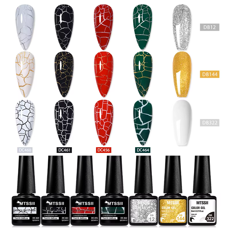 7PCS/SET Crackle Polish Nail Fashionable Color Gel Polish Kit Semi Permanant Soak Off Air Dry For Manicure Nail Art Varnish