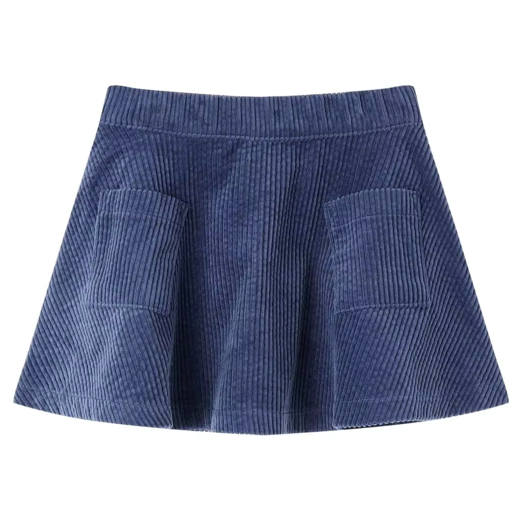 Girls' Corduroy Skirt with Pockets - Navy Blue, Size 128 for Kids