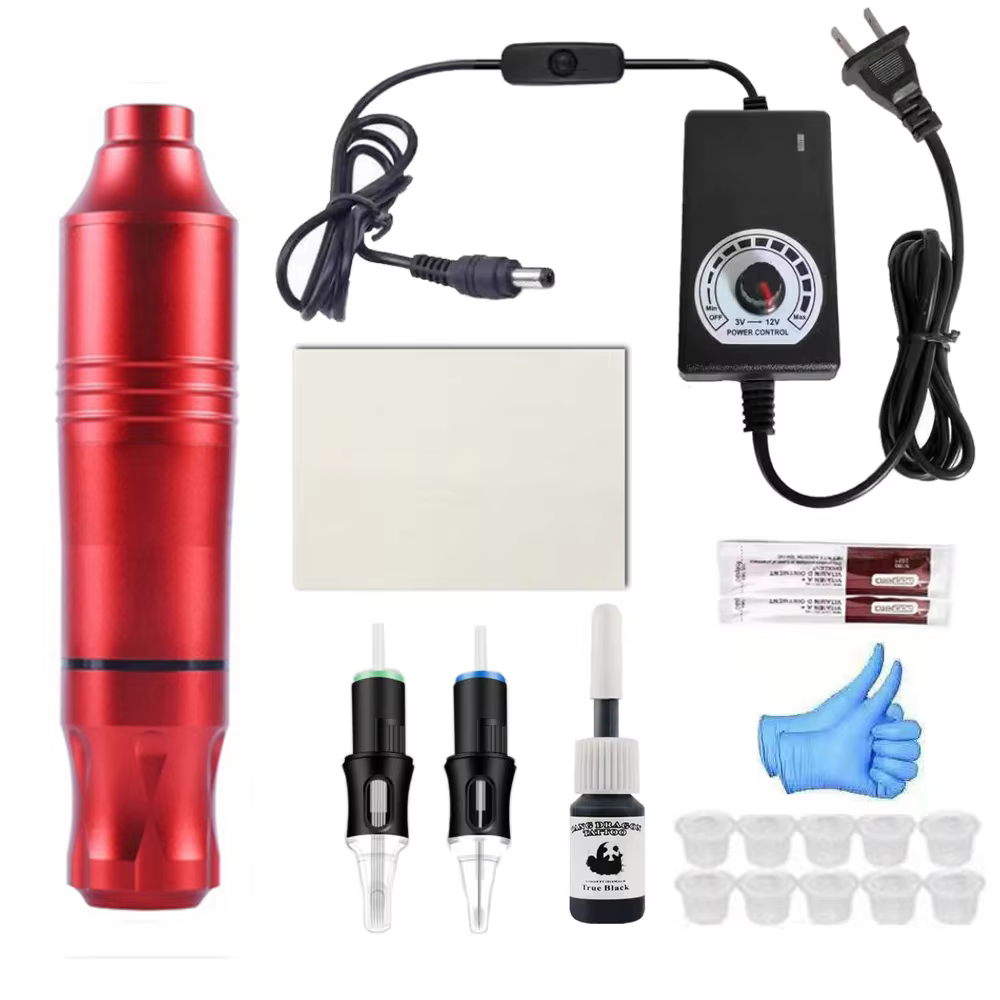 Black/Red Current Meter Tattoo Equipment DC Interface Motor Power Foot Coloring Simple Set Includes Basic Tattoo Tools