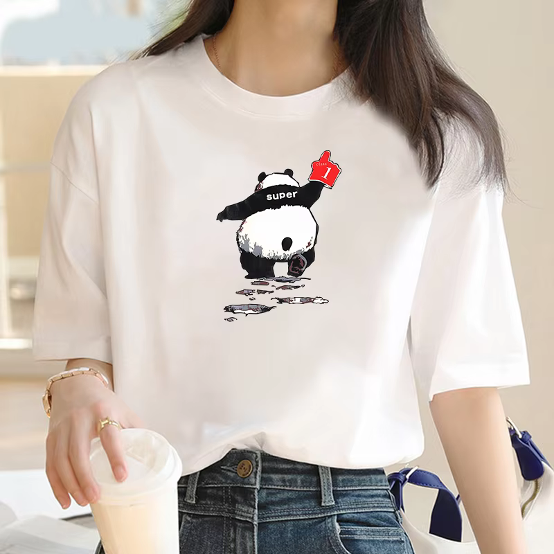 Luxury brand new summer women's round neck panda print fashion women's short sleeve T-shirt Y2K cotton T-shirt